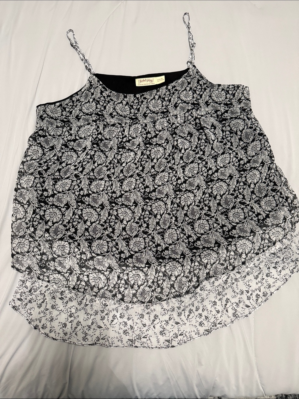 Faded Glory Black & White Floral Spaghetti Strap Camisole